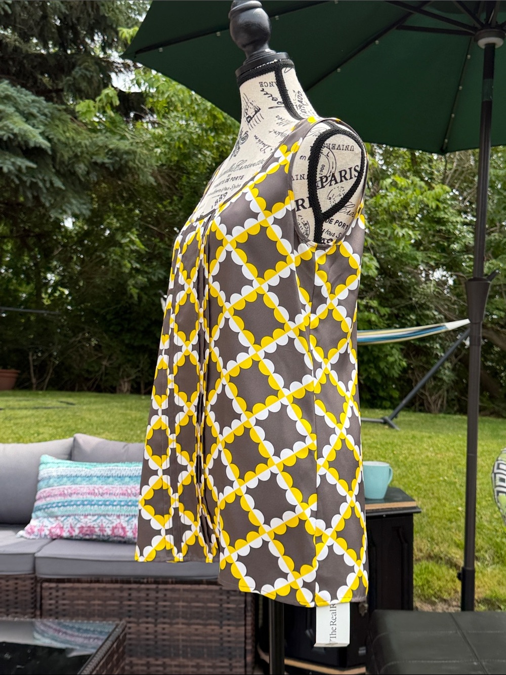 Tory Burch , Yellow and Grey Geometric Sleeveless blouse, in size 6